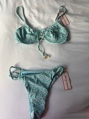 Floral Lace-Up Light Blue Bikini Set